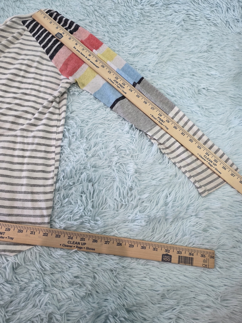 My Story Striped Raglan Top Medium Grey Cream Mixed Pattern Sleeves Boho - Picture 6 of 8